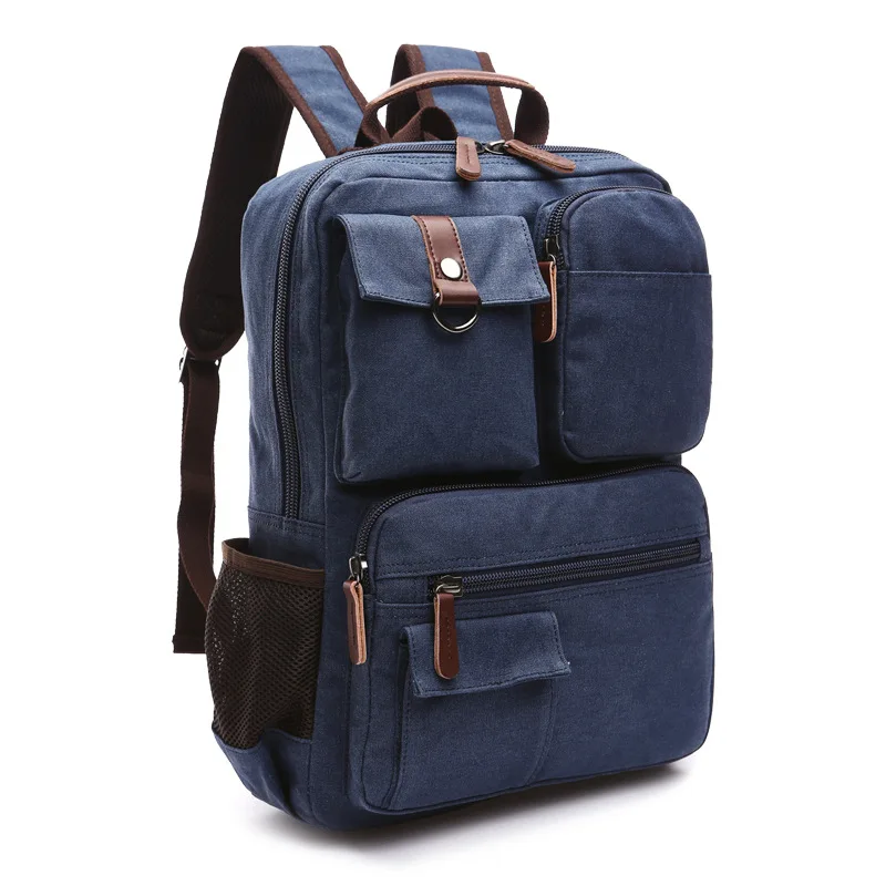 Scione мужской холщовый рюкзак с несколькими карманами, мужская сумка для ноутбука, Большой Вместительный рюкзак, многофункциональная дорожная сумка для мужчин, Mochila - Цвет: Синий