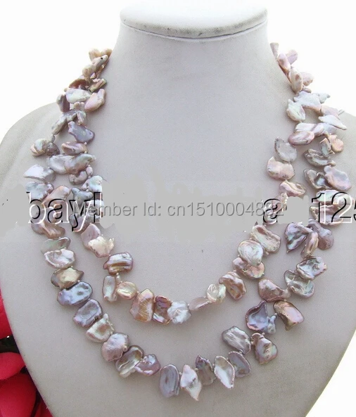 

shitou 00133 Natural 34" 12mm Purple Keshi Pearl Necklace