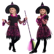 Детский костюм ведьмы для девочек на Хэллоуин, Рождество, карнавал, маскарад, маскарадный костюм волшебника, платье для костюмированной вечеринки, одежда со шляпой