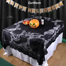 OurWarm Halloween Decoration Spider Web Lace Tablecloth Party Supplies Polyester Table Cover Rectangle 152cmX203cm Halloween