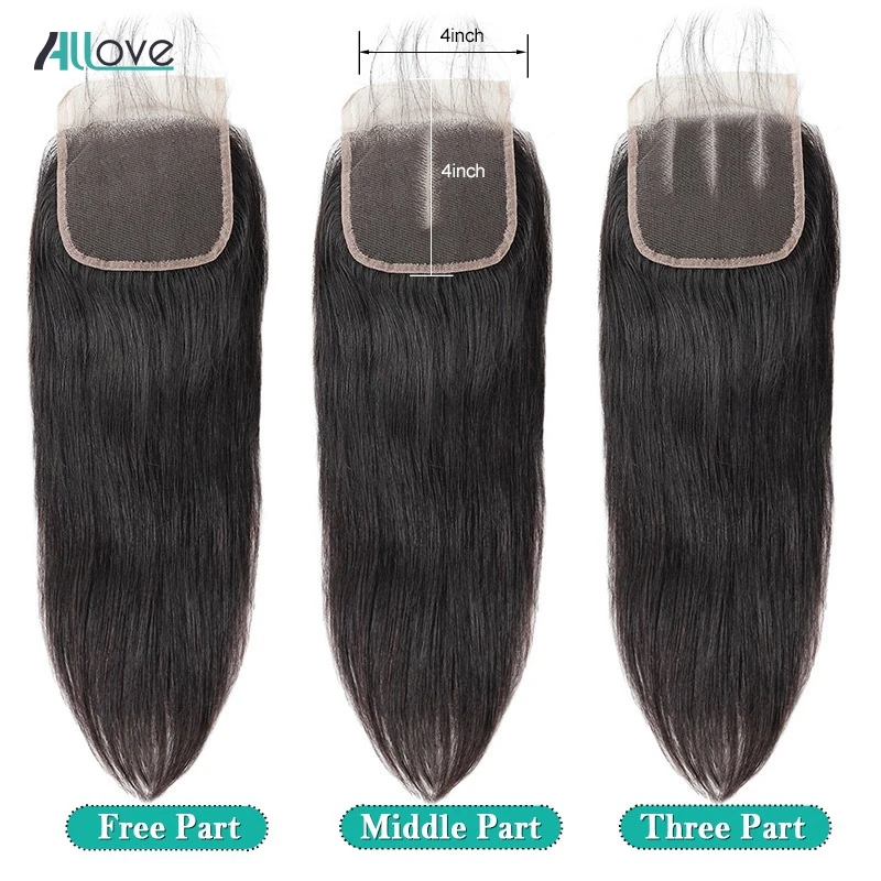 Allove волосы малазийские прямые волосы Закрытие 4*4 Свободный Средний три части закрытия Remy человеческие волосы кружева верхнее закрытие 1 шт