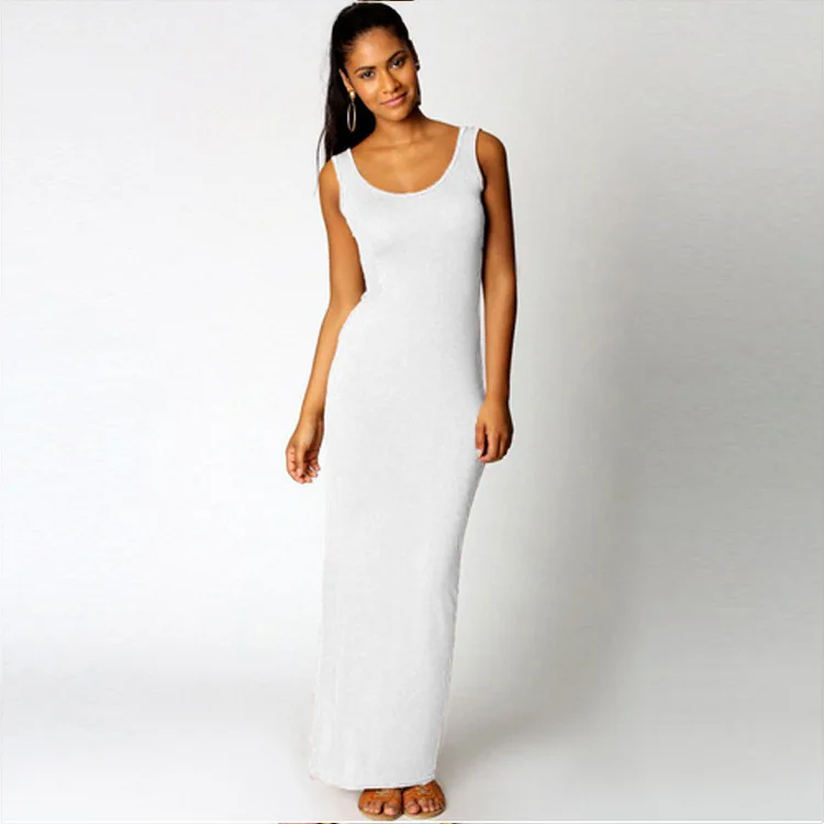 Платье с высокой талией, весна-лето, элегантное женское сексуальное платье с О-образным вырезом, без рукавов, тонкое длинное платье макси, Vestidos - Цвет: 1033 white