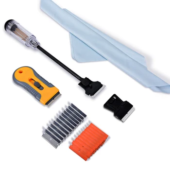 

EHDIS 6PCS Vinyl Film Car Wrap Sticker Old Glue Remover Tools Kit Car Snow Shovel Scraper With 20PCS Metal Blade Pro Tint Tools