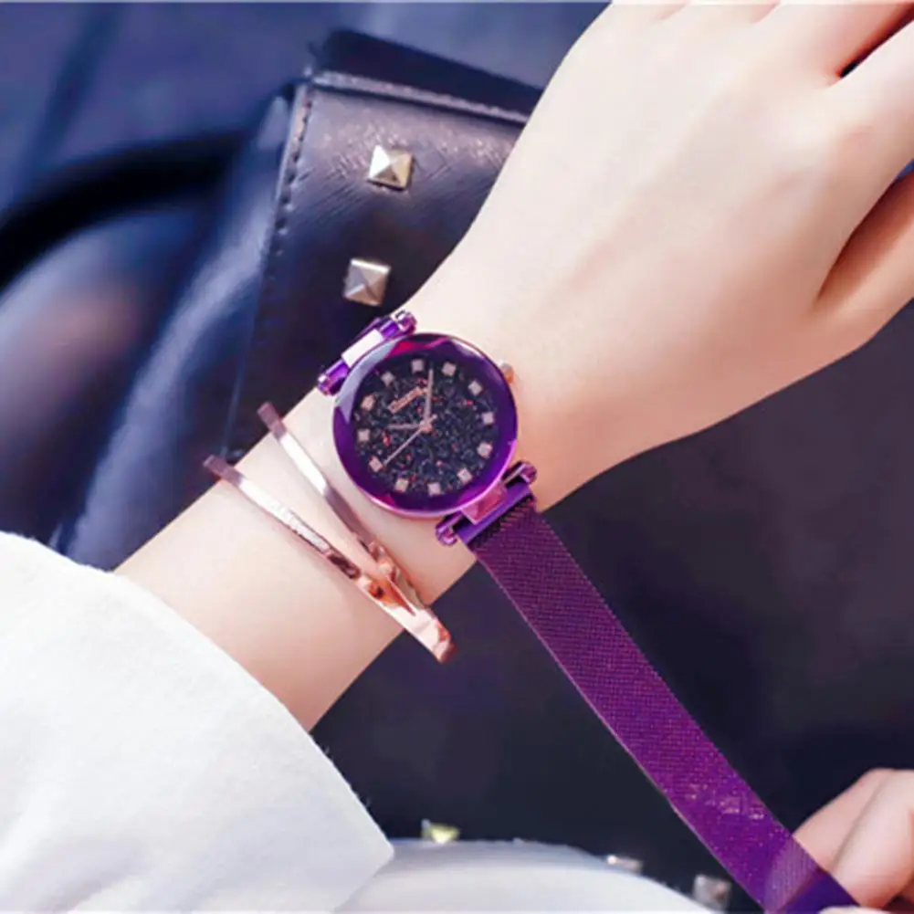 

Newly Fashion Starry Sky Round Dial Mesh Strap Magnetic Women Wrist Watch Gift