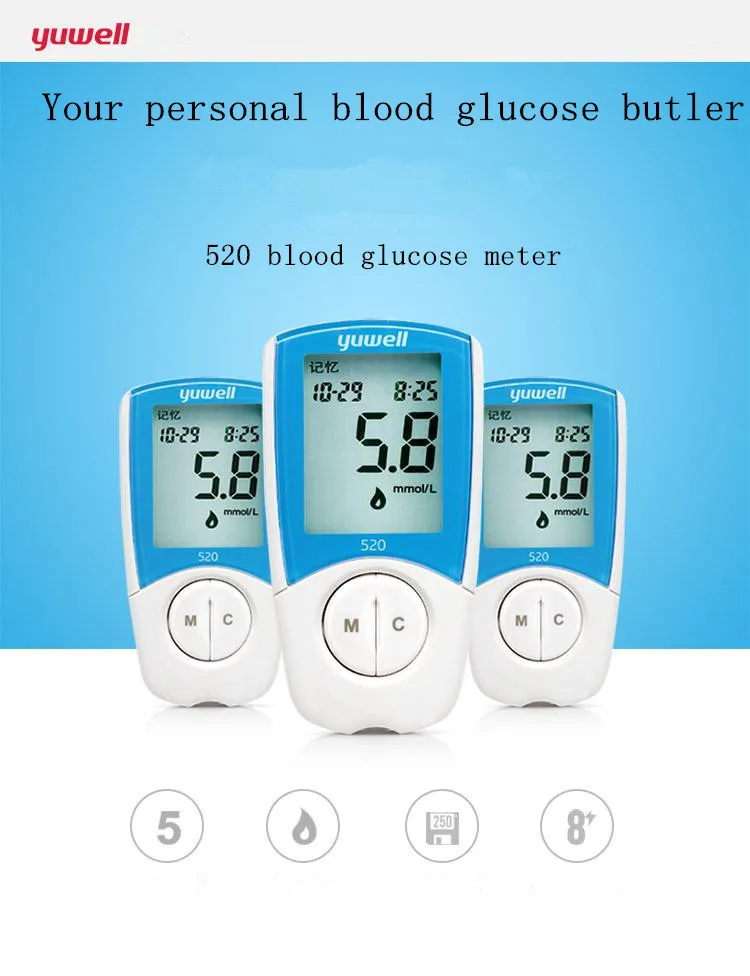 Глюкометр yuwell 520, измеритель уровня глюкозы в крови, измеритель уровня сахара в крови, тестер сахара, измеритель уровня сахара в крови+ 50 шт. тест-полосок