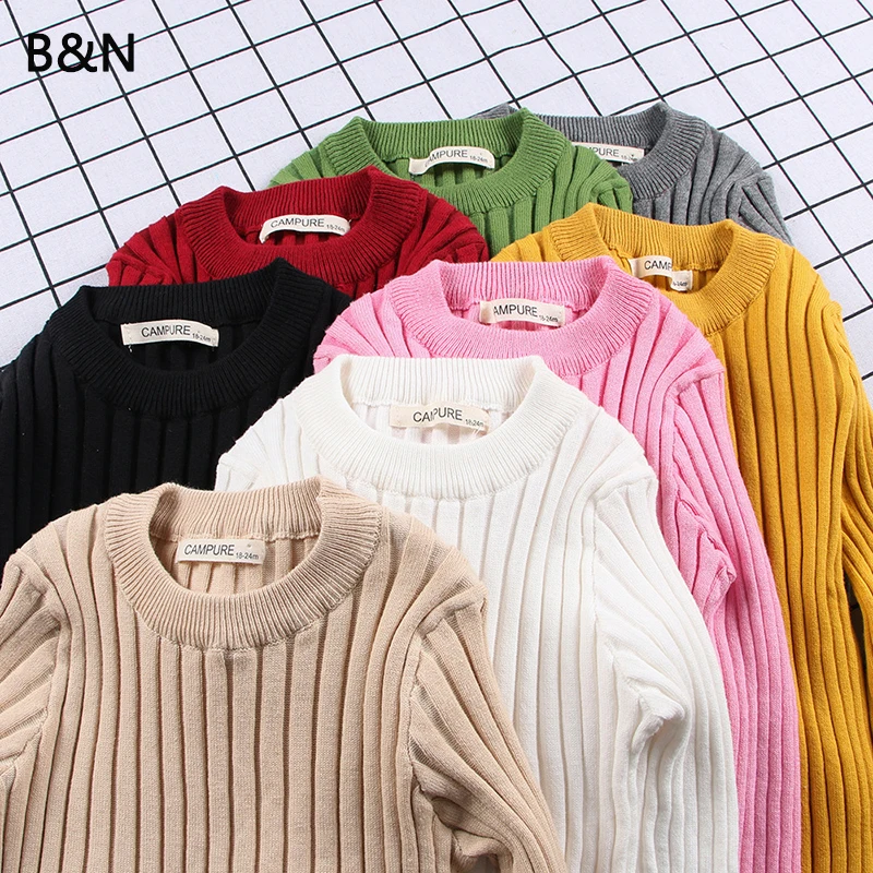 

B&N Baby Boys Girls Sweater Children Clothes 2018 Autumn Winter Girl Children Clothing Knitted Pullover Soild Sweaters For Kids