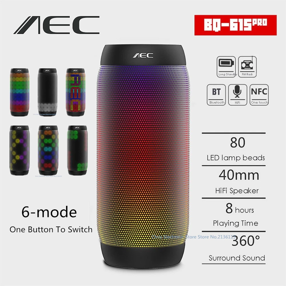 Aec カラフルな防水 Led ライトポータブル Bluetooth スピーカー Bq 615 プロワイヤレススーパー低音ミニスピーカー点滅ライト Fm Bluetooth Speaker Portable Bluetooth Speakermini Speaker Aliexpress