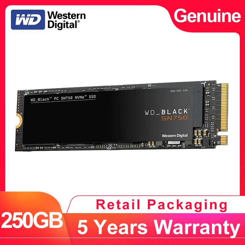 WESTERN DIGITAL WD BLACK SN750 3D NAND SSD 250 ГБ M.2 2280 NVMe PCIe Gen3 * 4 Внутренний твердотельный накопитель