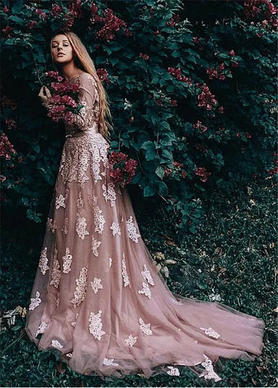 Pink 2019 Prom Dresses Mermaid O-neck Tulle Lace Beaded Plus Size Elegant Long Prom Gown Evening Dresses Robe De Soiree