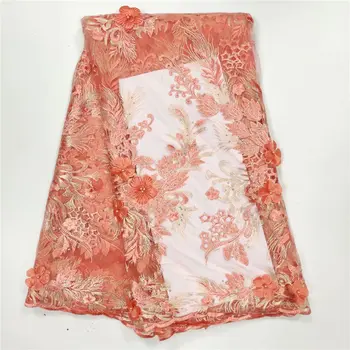 

Pink beaded 3d appliqued lace fabric high quality Latest african lace 2019 noble Handmade Nigerian tulle lace fabric for party