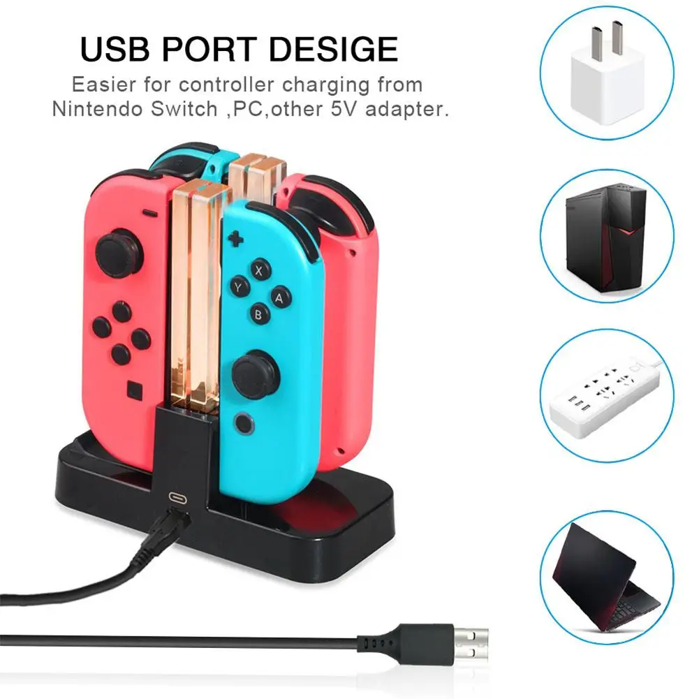 HobbyLane 4 в 1 usb зарядная док-станция светодиодный индикатор Joy-Con зарядная док-станция для kingd переключатель контроллер зарядное устройство геймпад d18