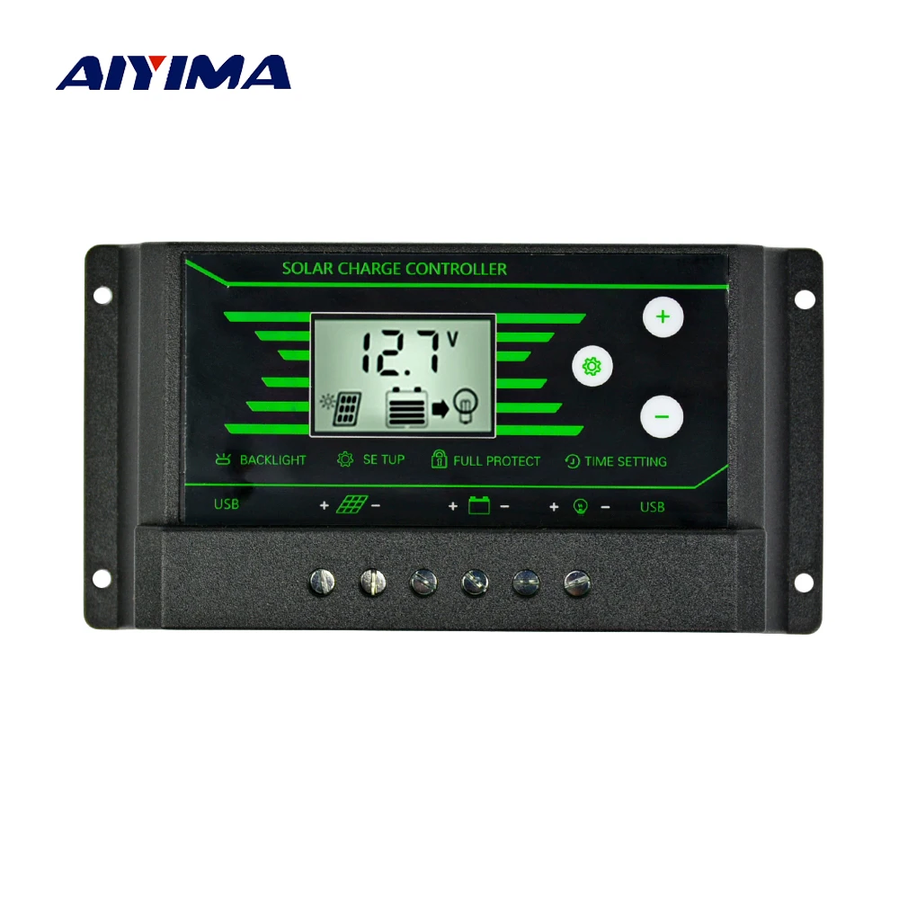 

AIYIMA 12V 24V PWM Solar Controller Backlight LCD Solar Charge Controller with Dual USB 5V New Design 10A 20A 30A Solar Energy