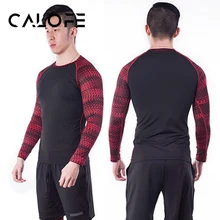 CALOFE Для мужчин бег футболки с длинными рукавами футболка эластичные спортивные футболка быстрый сухой лоскутное Для мужчин Рашгард футболки для бега футболка