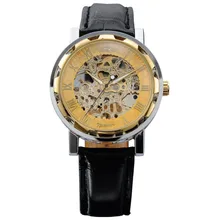 Luxury WINNER Transparent Silver Stainless Steel Case Skeleton Men s Leather Strap Dress Mechanical Hand Wind