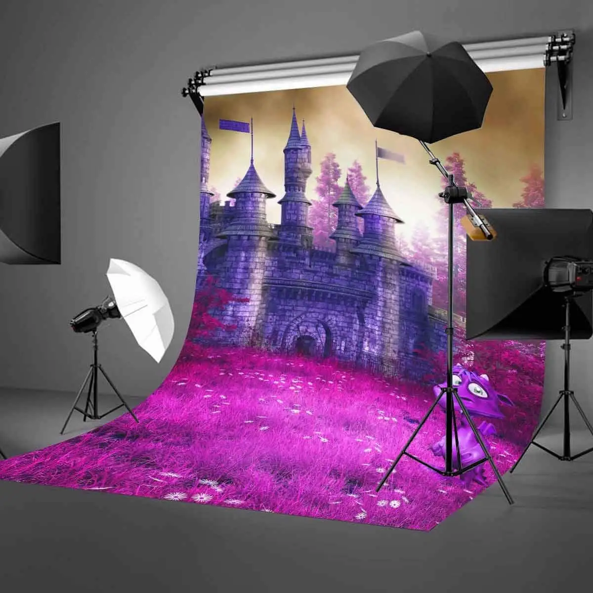5x7ft Сумеречная сцена фон замок вид ультрафиолетового цвета пастбища фотография