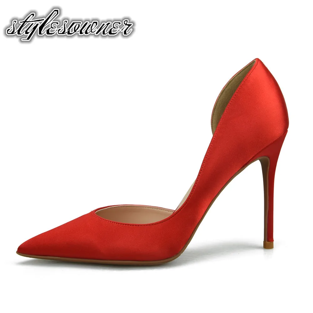 

Stylesowner 2018 New Style Sexy Woman Shoes High Heels Pumps 10cm Pointed Toe Fashion Woman Pumps Silk Wedding Shoes Red Color