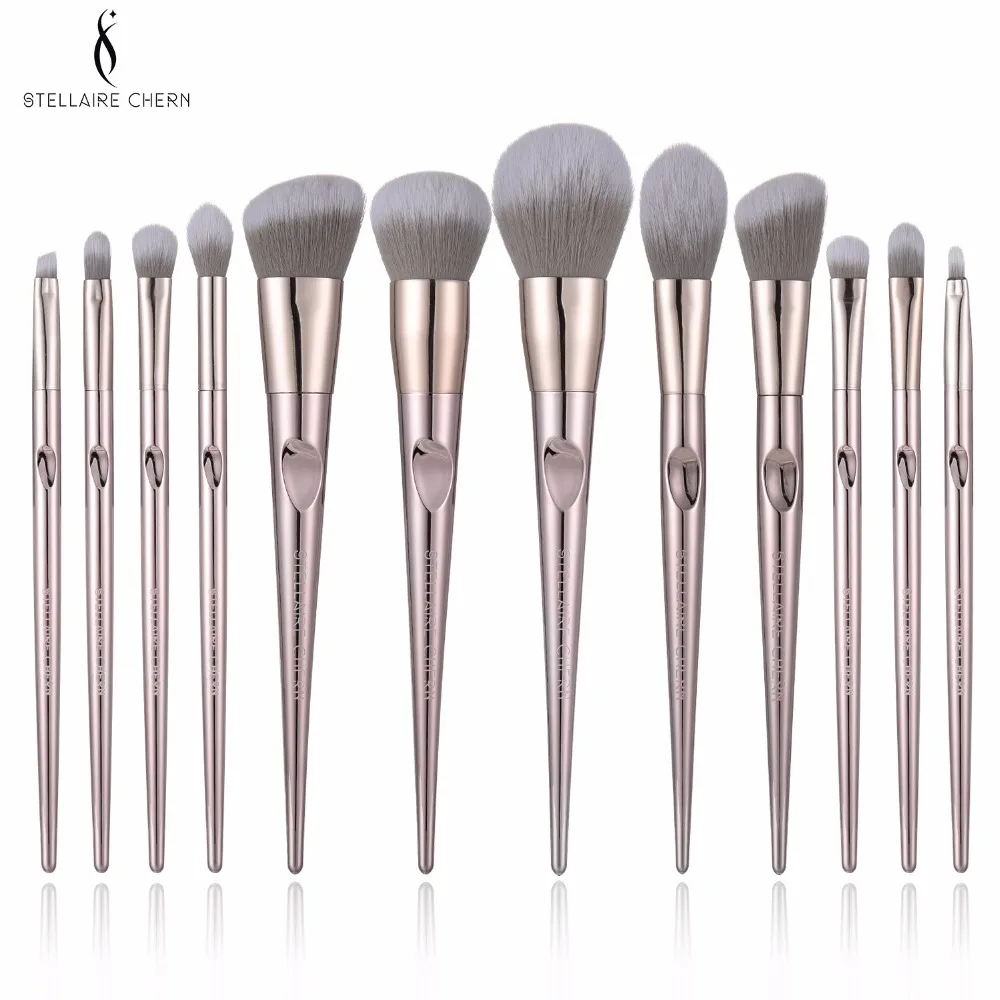 

SC Pro 12pcs Metal Makeup Brushes Set Rose Gold Face Foundation Powder Eyeshadow Blush make up brushes Lip Kit Maquiagem