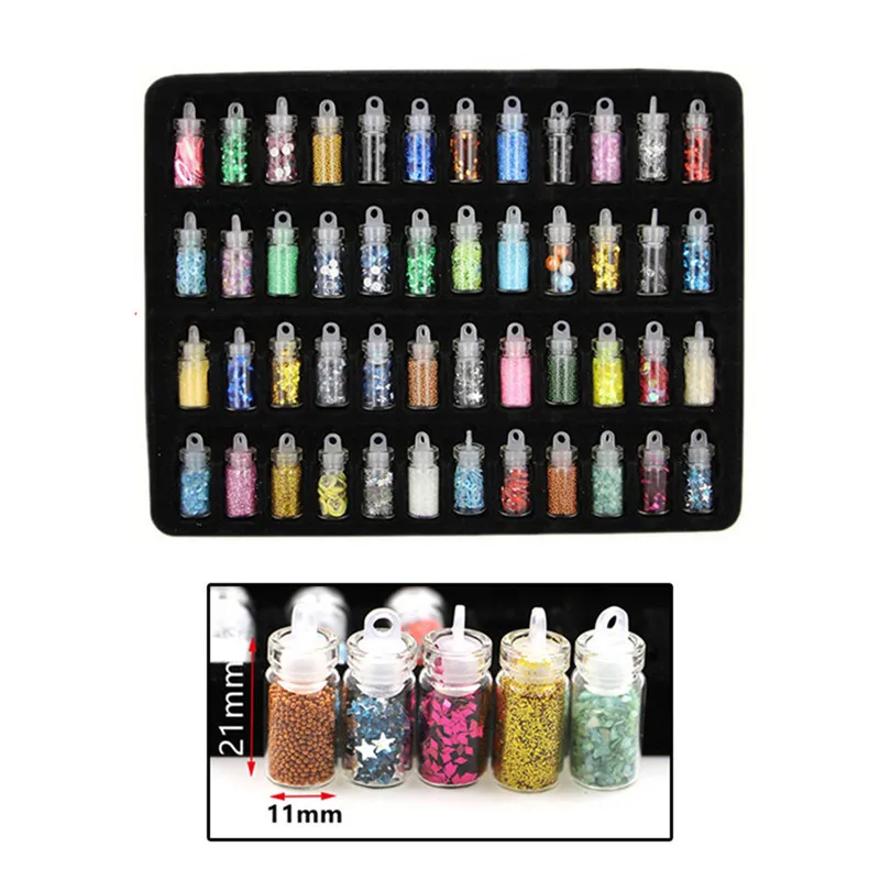 

Rushed Nail Glitter Powder New 48 Bottles/set Mini Colorful Sequins Series Nail Beads Acrylic Uv Gel Rhinestone Decoration