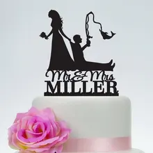 Невесты потянув жених, невеста перетаскивания жених, смешно торт Топпер, пользовательские Рыбалка торт Топпер, мистер и миссис торт Топпер, свадьбу на открытом воздухе