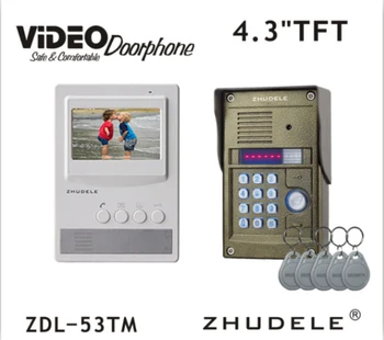 

ZHUDELE RFID Panel Outdoor Camera 4.3 Inch Video Door Phone Intercom System Doorbell In Stock 1Camera+1Monitor ID Card &Password