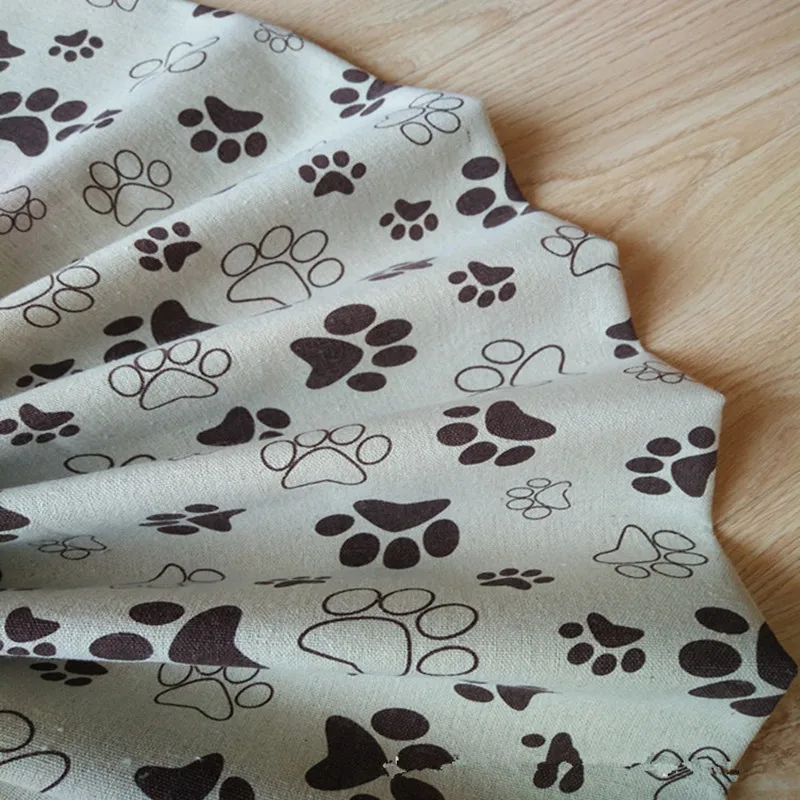 

50x150cm Cotton Linen Fabric Printed Brown Paws DIY Home Deco 828-6