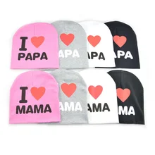Весенне-осенняя детская вязаная теплая хлопковая шапочка для малышей, детские зимние детские шапочки с принтом «I LOVE PAPA MAMA» для мальчиков и девочек
