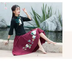 2018 Для женщин летом и весной Этническая юбка с вышивкой в китайском стиле Стиль женские элегантные Юбки для женщин с Повседневная Юбка Faldas