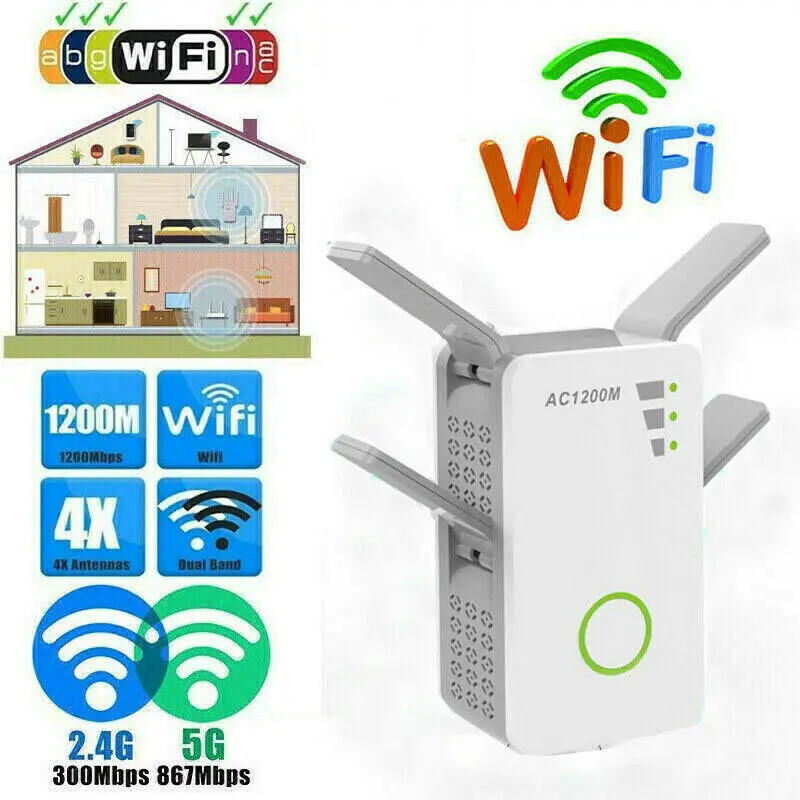 

1200Mbps WiFi Range Extender Repeater Wireless Amplifier Router Signal Booster