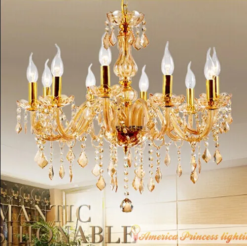 Champagne Gold/transparent Crystal candelabra Chandelier Lamp With 8 Arms For Dining Room And