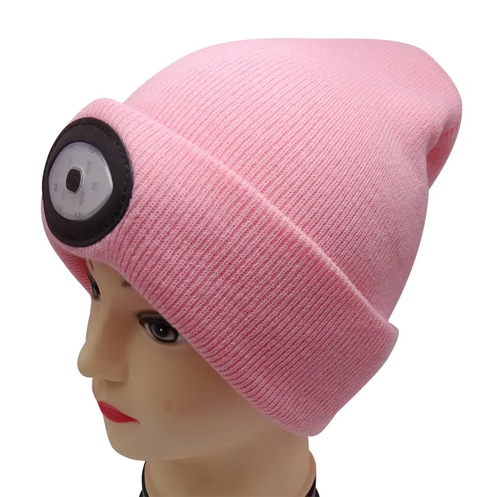 Открытый Альпинизм Рыбалка 6 светодиодный теплый вязаный головной убор перезаряжаемая Hands Free шапка с фонариком встроенный литиевый аккумулятор+ USB кабель - Цвет: Розовый