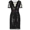 Women Vintage 1920s Art Deco Great Gatsby Dress Sheer V Neck Hollow Back Short Sleeve Inspired Beaded Sequin Flapper Dress ► Photo 3/6