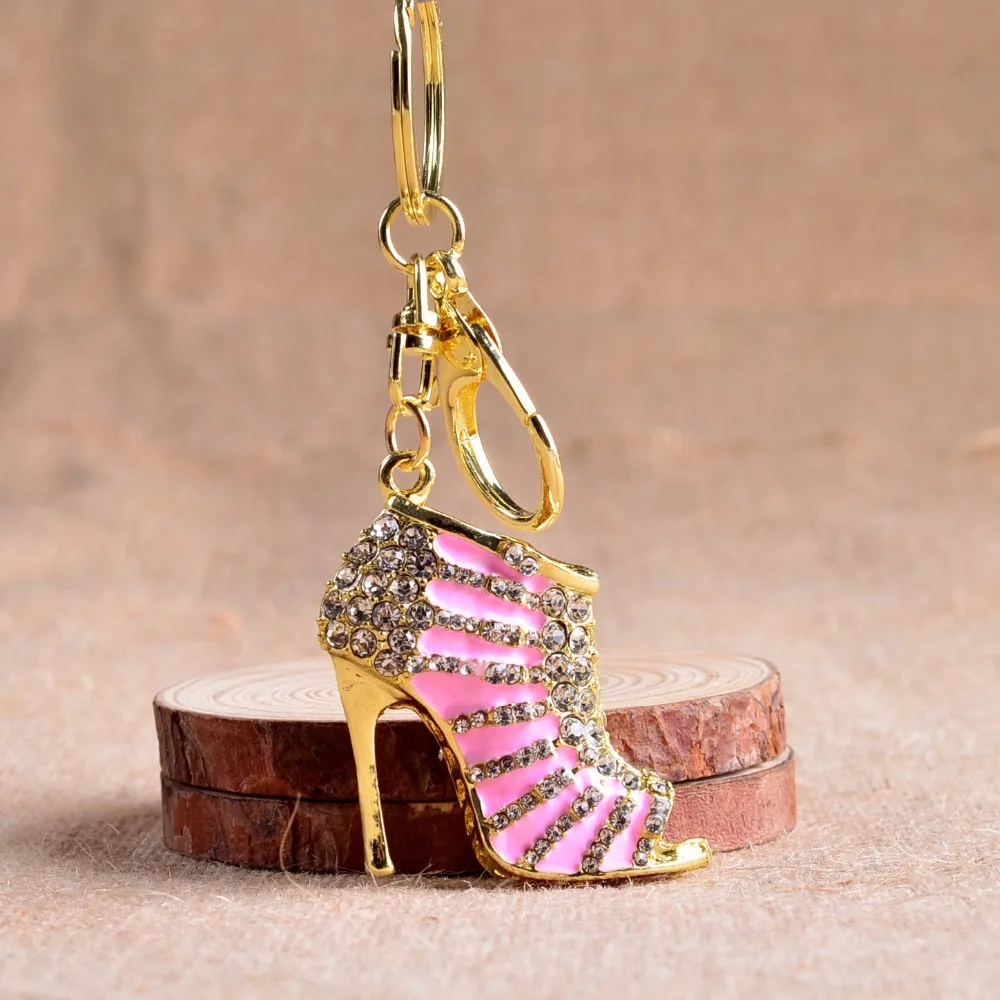Дизайн сплав женщин Кристалл Высокий каблук обувь стразы брелок Сумочка Подвеска сумка автомобиль брелок круги держатель для ключей
