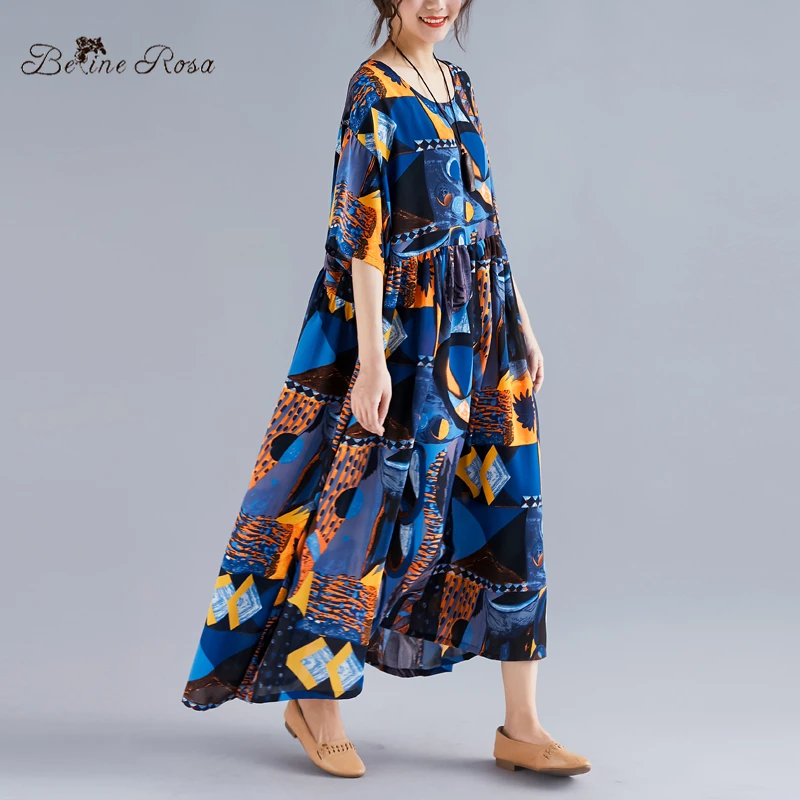 BelineRosa Европейское модное платье в стиле бохо летнее стильное платье с коротким рукавом большого размера подходит XL, XXL, 3XL, 4XL, 5XL TYW00979