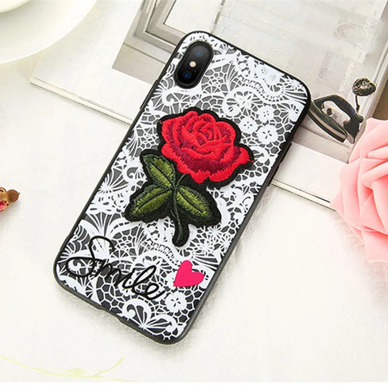 Konsmart Fashion Rose Phone Cover For iPhone 7 8 6 6S Plus 5S 5 SE iX Case Rose Floral Lace Coque For iPhone X Sillicone Shell (6)