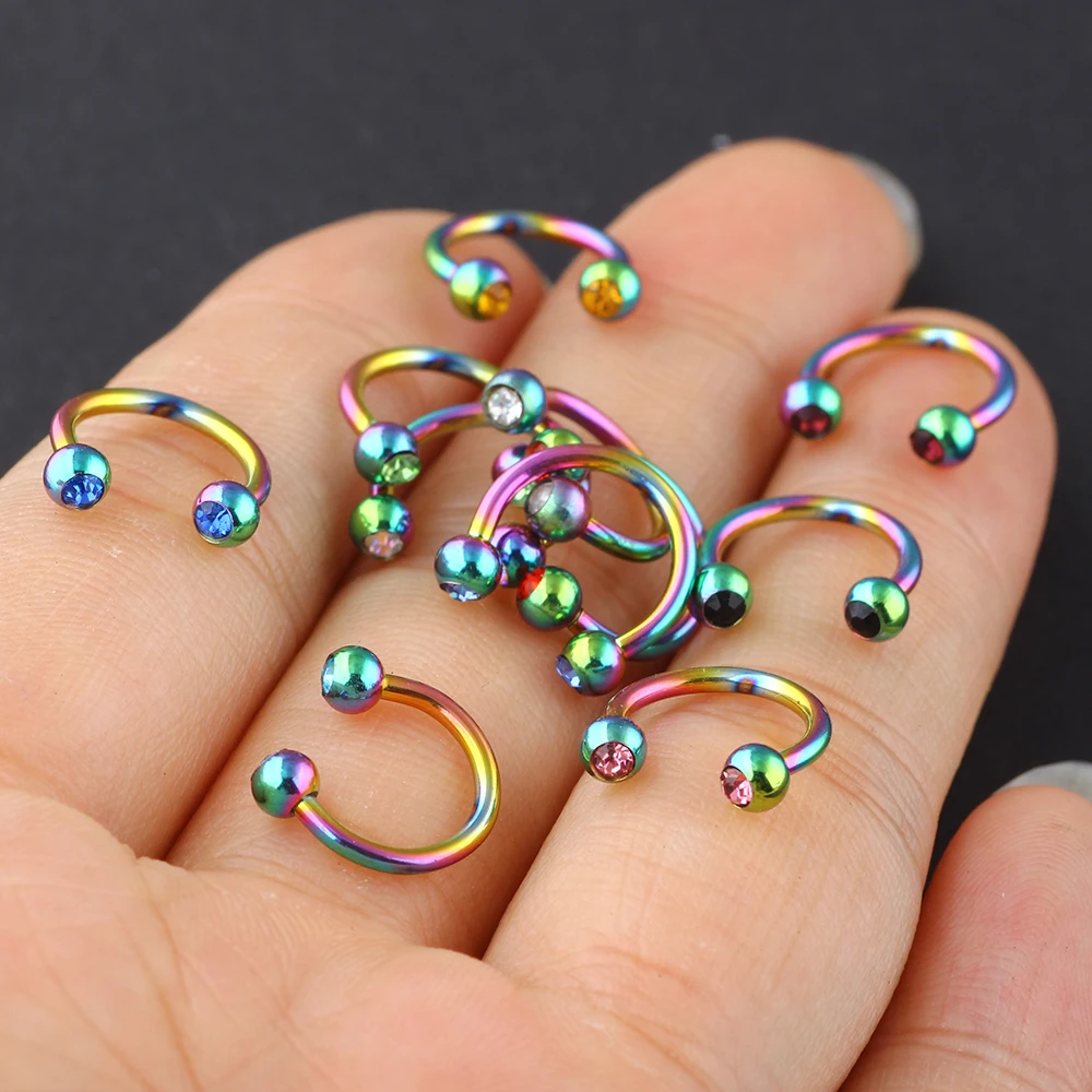 JUNLOWPY Rainbow Silver Black Gold Nose Rings Surgical Steel Horseshoe Ring Fashion Body Jewelry Ear Bar Piercing Earring 50pcs