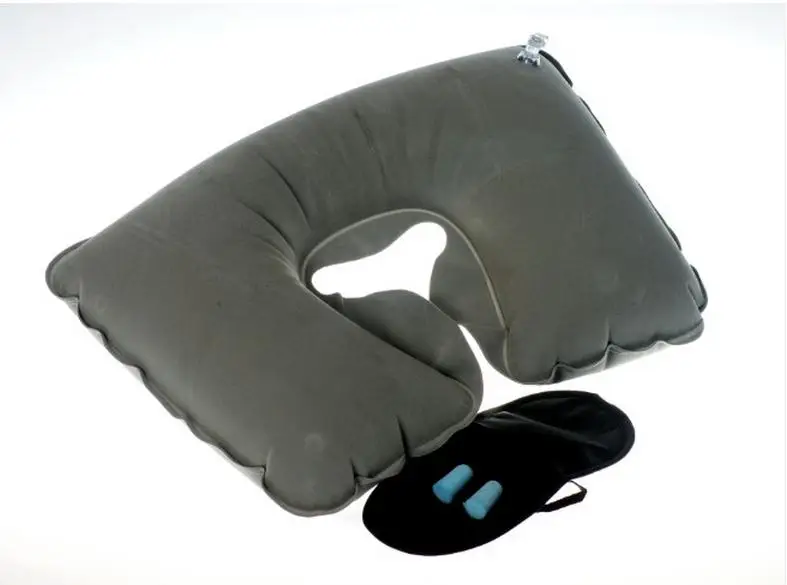 Туристическая u-образная надувная подушка для шеи автомобиля, поезд, самолет спальные подушки, беруши и набор защитных очков. коврик для шеи - Цвет: gray