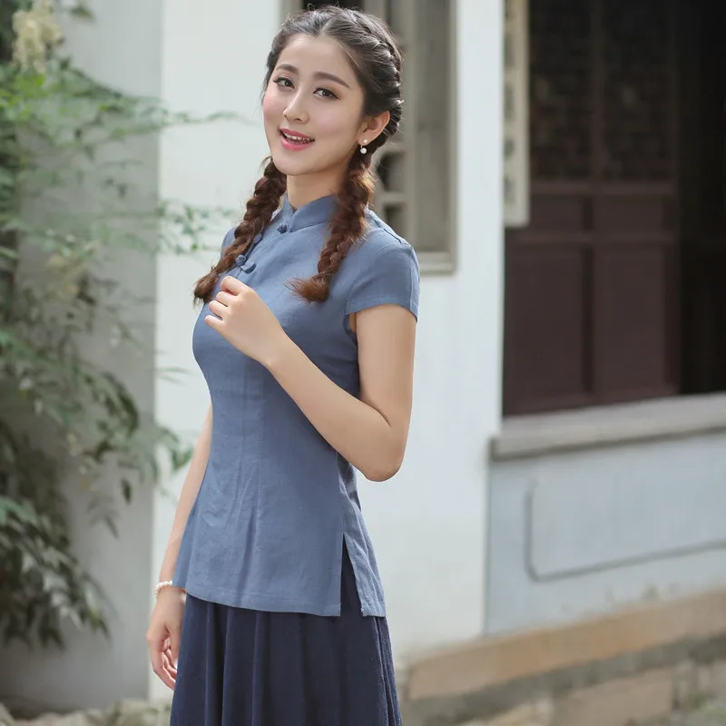 

New Arrival Summer Chinese Style Cotton Linen Women Tang Suit Tops Blouse Traditional Elegant Slim Shirt M L XL XXL XXXL 2518-2