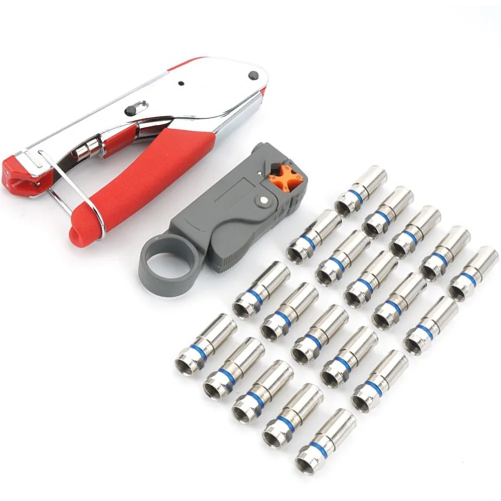 Coaxial Cable Crimping Pliers Clamp Wire Stripper Stripping Tool &amp Metal Bit Kit |