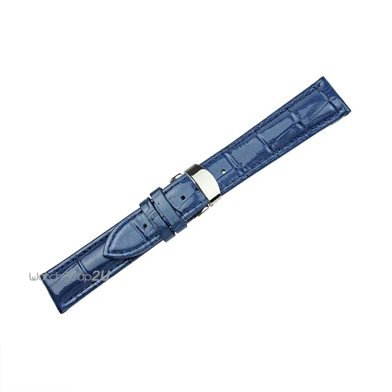 Синий зеленый крокодиловый кожаный ремешок для наручных часов с серебряной застежкой 18 20 22 мм