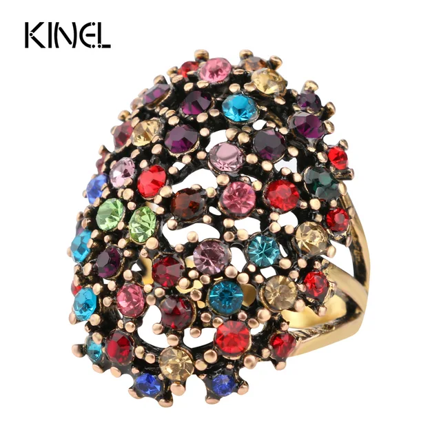 Retro Jewelry Color Crystal Ring Size 10 Rings For Women Gold Color Filled Stret Retro Jewelry Color Crystal Ring Size 10 Rings For Women Gold Color Filled Stret