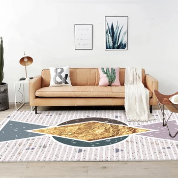 

Nordic Carpet Geometric Terrazzo Pattern Tapete Golden Bedroom Sofa Bedside Area Rug Living Room Coffee Table Non-Slip Floor Mat