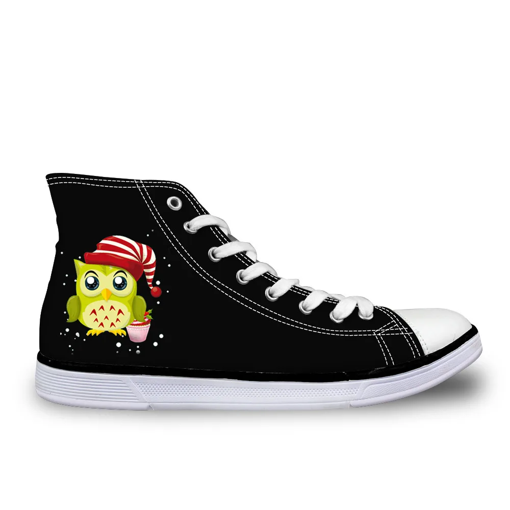 

Casual High Top Women Canvas Shoes Animal Cartoon Owl Print Flats Vulcanized Shoes Lace-up Breathable Girls Shoes