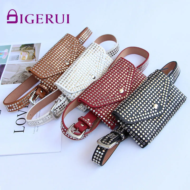 

DIGERUI Fanny Pack Waist Bags Fashion Rivet Punk Women Belt Pack Vintage Mini Bags Pu Leather Simple Casual Belt Bag Hip Pocket