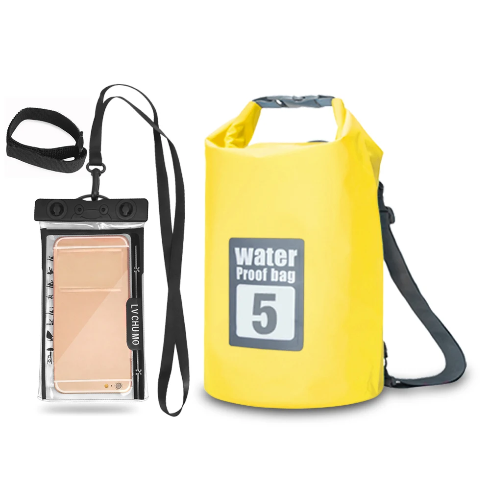 5L/10L/15L/20L Открытый Водонепроницаемый Сухой Рюкзак рулон-топ плавающая сумка с 6,3 ''водонепроницаемый чехол для телефона для каякинга рафтинг - Цвет: 5L