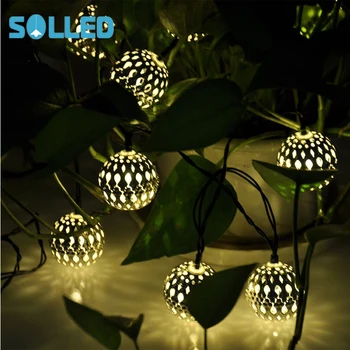 

SOLLED 10LEDs Moroccan Lantern Solar Lamp Waterproof Fairy Metal Globe String Light For Christmas