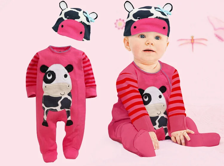 Одежда для маленьких мальчиков с изображением животных), одежда для малышей, комбинезон с длинными рукавами с изображением коровы, панды, Льва, тигра и милой шапочки - Цвет: b