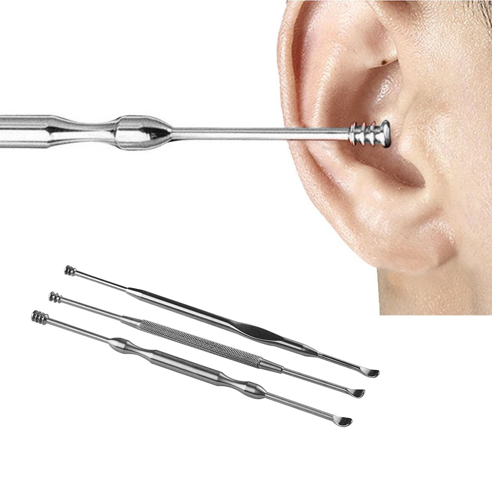 

3pcs/set Stainless Steel Ear Pick Double-ended Earpick Ear Wax Curette Remover Ear Cleaner Earpick Spoon Clean Ear Rose Red