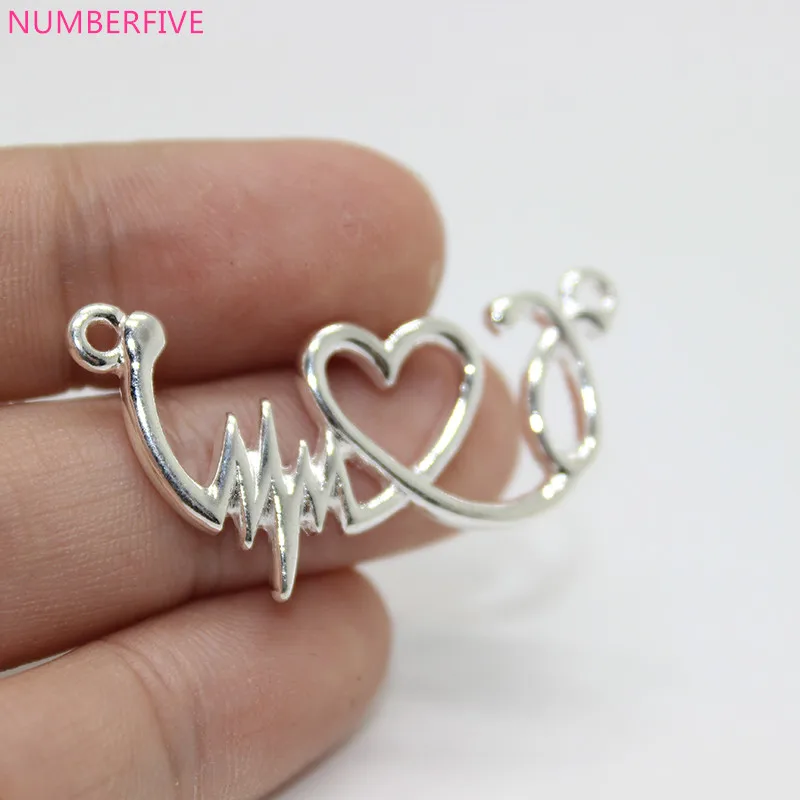 

10pcs--18x39mm Stethoscope Charm Antique silver tone Stethoscope Heartbeat Connector Charms pendant