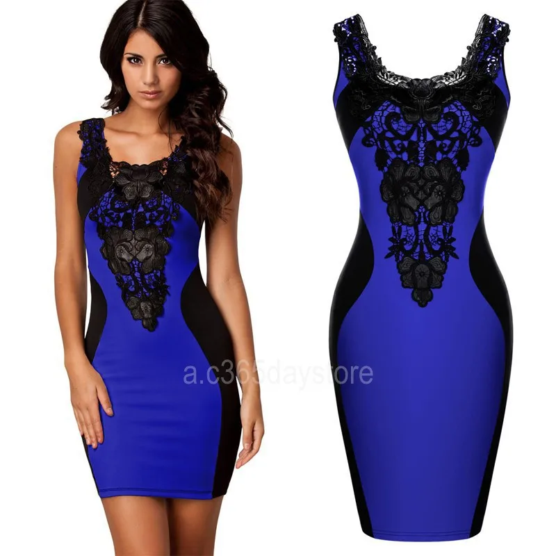 

New Vestidos Fashion Elegant Sleeveless Women Lace Neck Dress Summer Autumn Lady Evening Party Dress S/M/L/XL