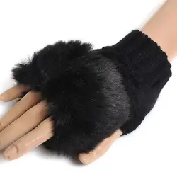 2018 Зимние перчатки 7 цветов Имитация меха кролика Для женщин перчатки без пальцев Вязание шерстяные варежки наручные женские перчатки